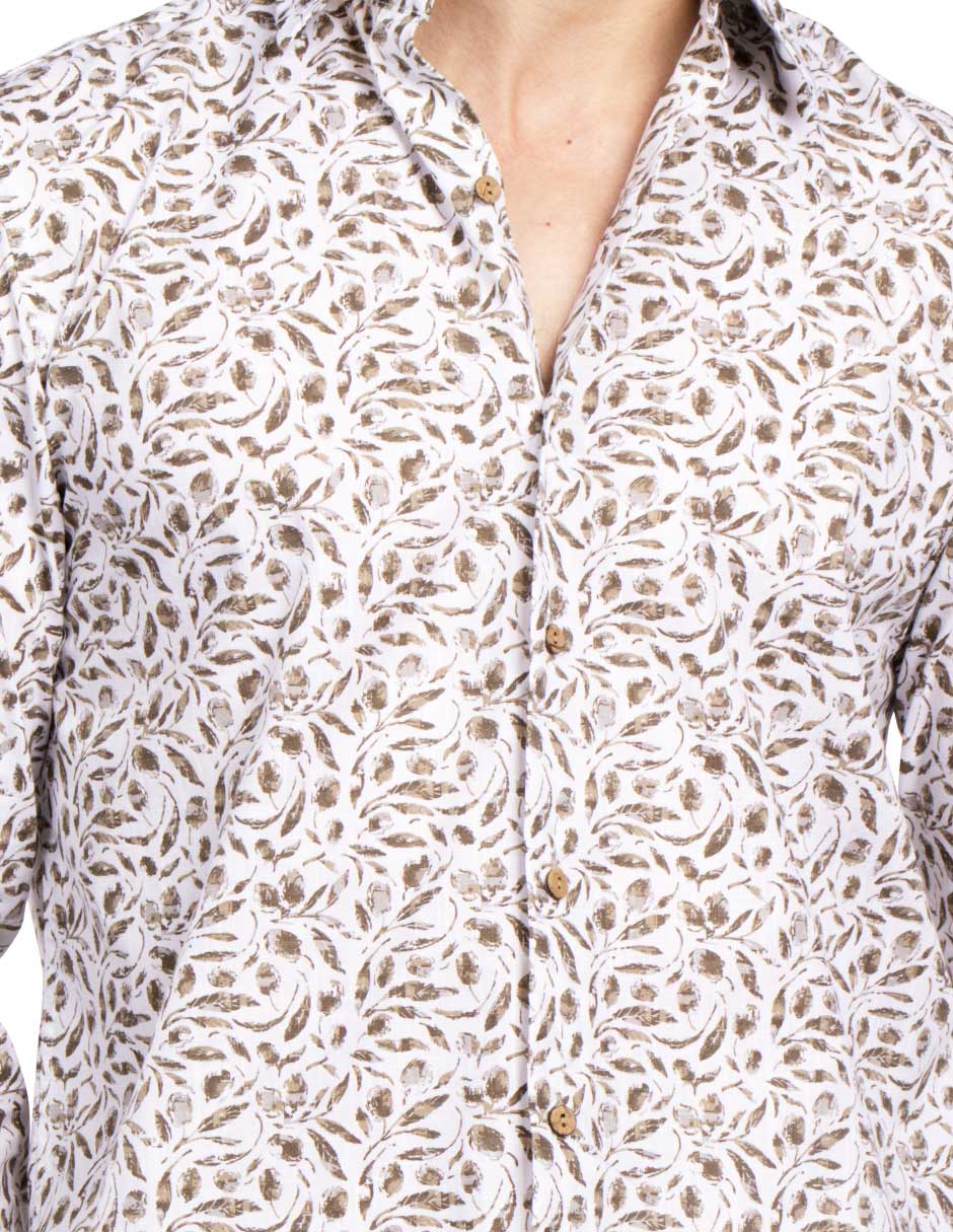 Camisas Para Hombre Estampada Tipo Lino B51326 Kaki