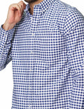 Camisas Para Hombre Bobois Moda Casuales De Manga Larga Cuello Americano Con Estampado De Cuadros Slim Fit B41115 Azul