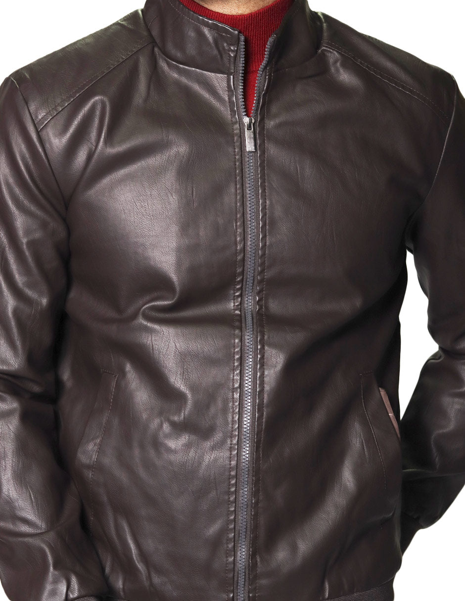 Chamarras Para Hombre Cazadora de Piel Sintetica D45321 Chocolate