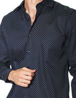 Camisas Para Hombre Manga Larga Satinada Estampada B45324 Marino