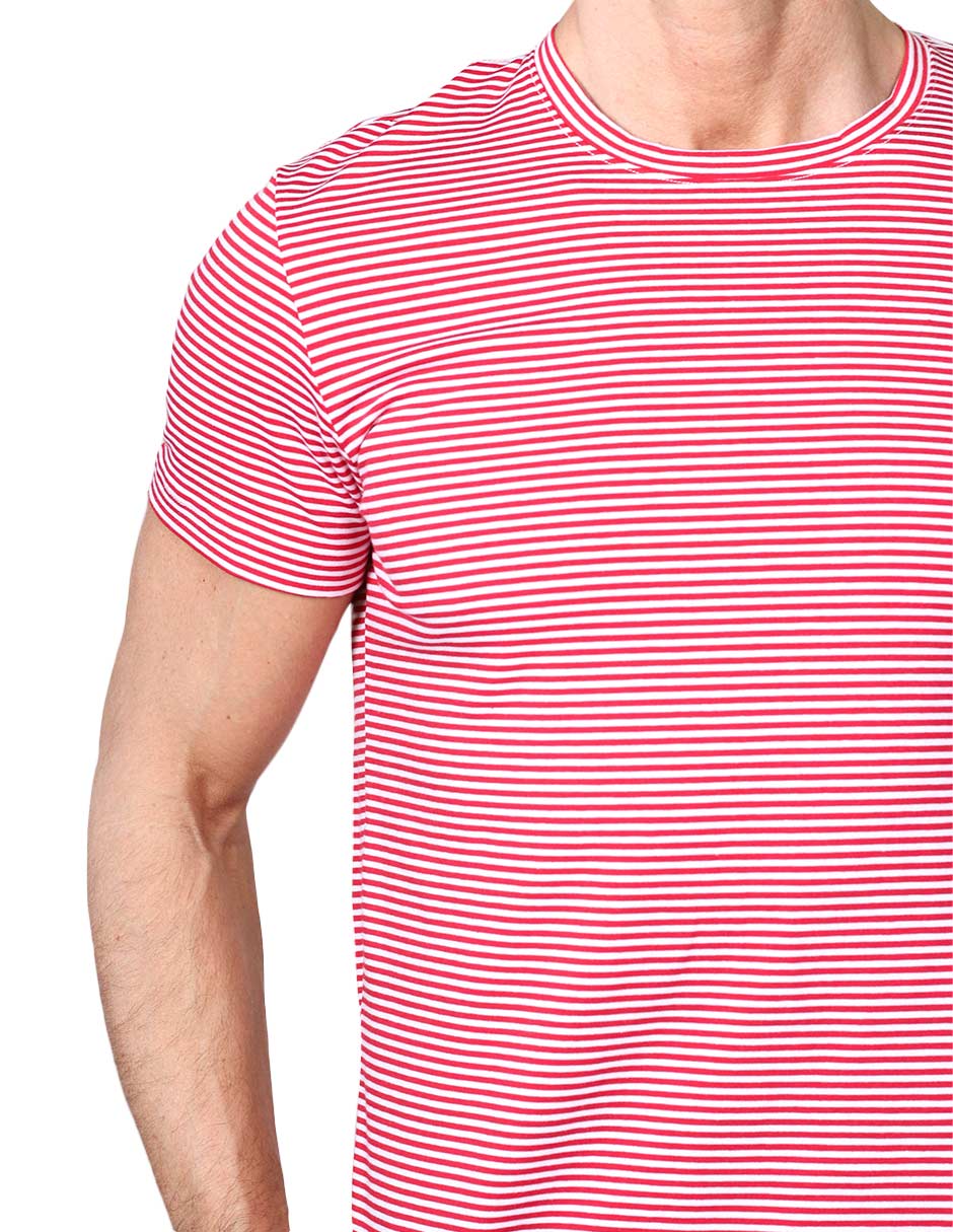 Playeras Para Hombre De Manga Corta Con Estampado De Micro Rayas A41111 Rojo