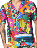 Camisas Para Hombre Bobois Moda Casuales De Manga Corta Cuello Abierto Con Estampado De Flores Relaxed Fit B41584 Rosa