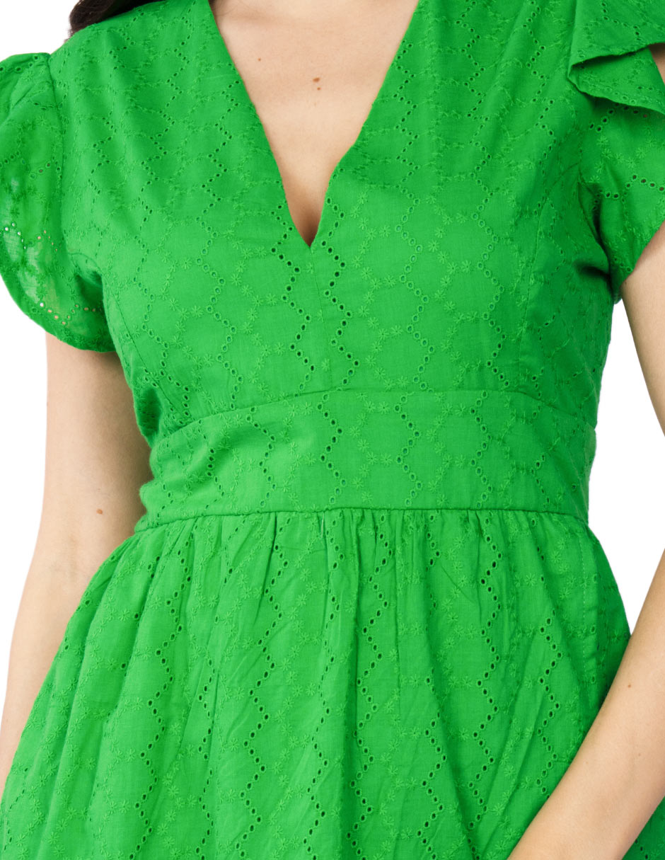 Vestidos Para Mujer Midi Bordado Comodo S51116 Verde