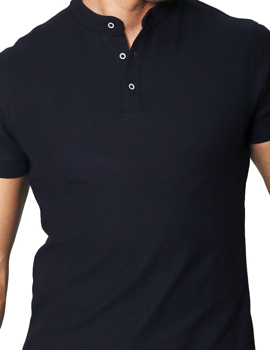 Playeras Polo Para Hombre Lisa De Manga Corta Cuello Mao APCMAO Marino