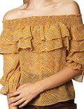 Blusas Para Mujer Bobois Moda Casuales Con Olanes Off Shoulders Comoda Estampada N33102 Arena