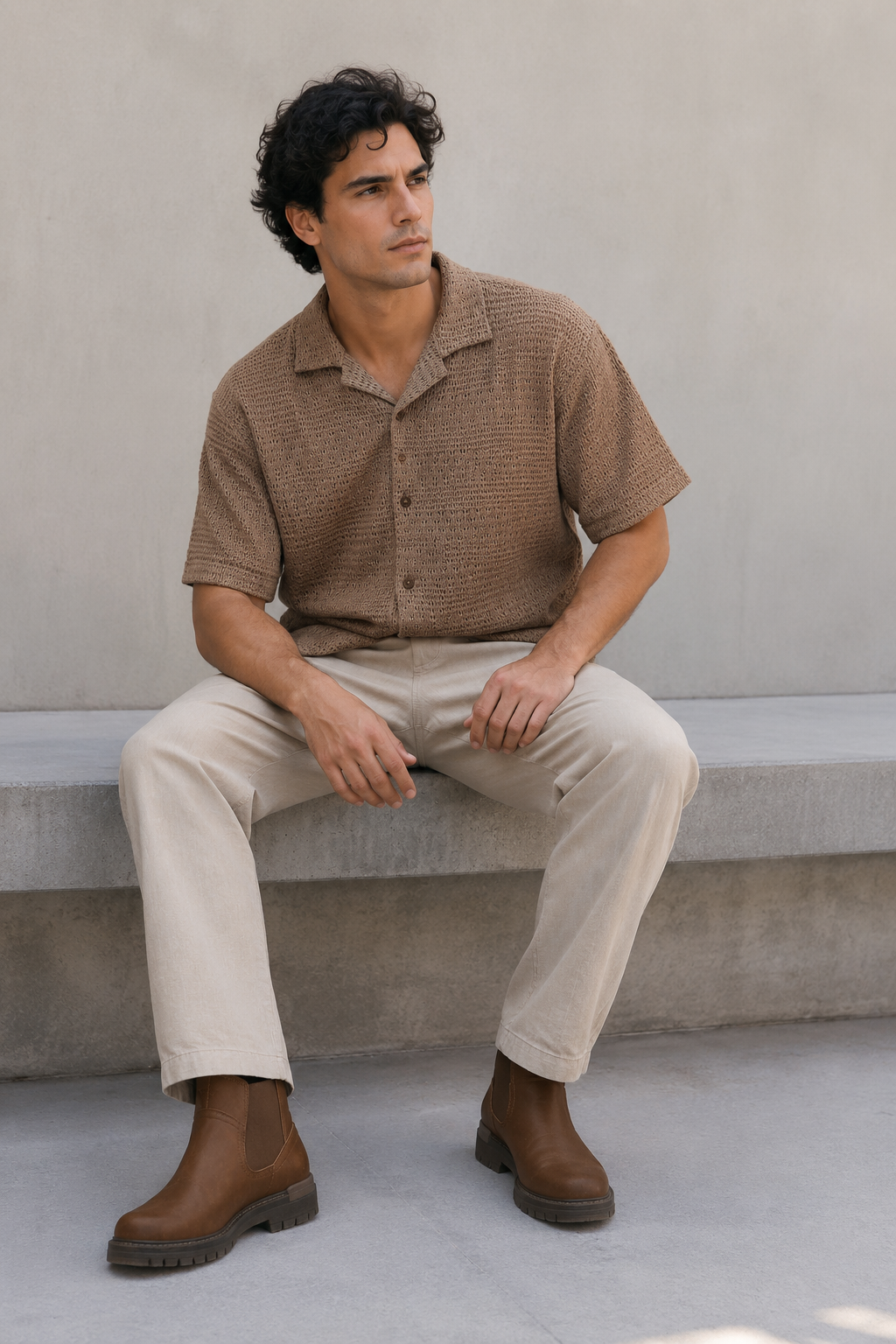 Camisas para Hombre Manga Corta de Punto Calada B65452 Moca
