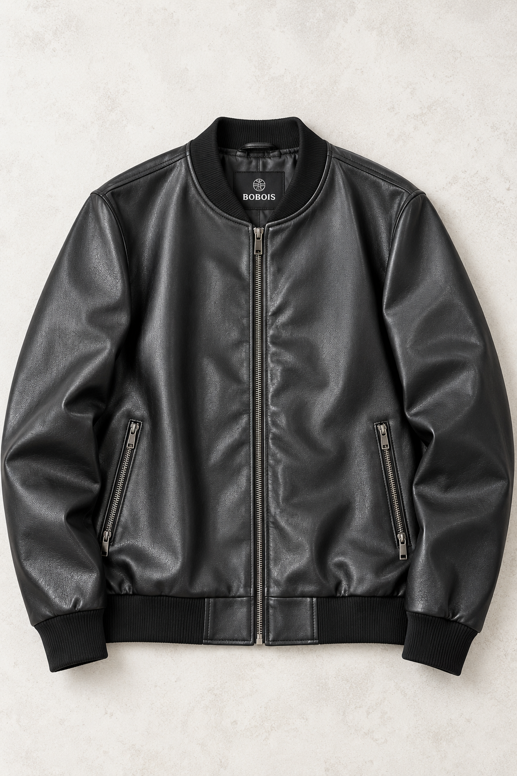 Chamarras Para Hombre Bomber Tipo Piel Cierre Frontal D45306 Negro