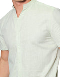 Camisas Para Hombre Bobois Moda Casuales Manga Corta Cuello Mao Tipo Lino Lisa Basica Slim Fit B31360 Verde