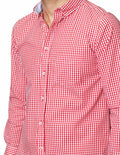 Camisas Para Hombre Bobois Moda Casuales De Manga Larga Cuello Americano Con Estampado De Cuadros Medianos Regular Fit B41215 Rojo