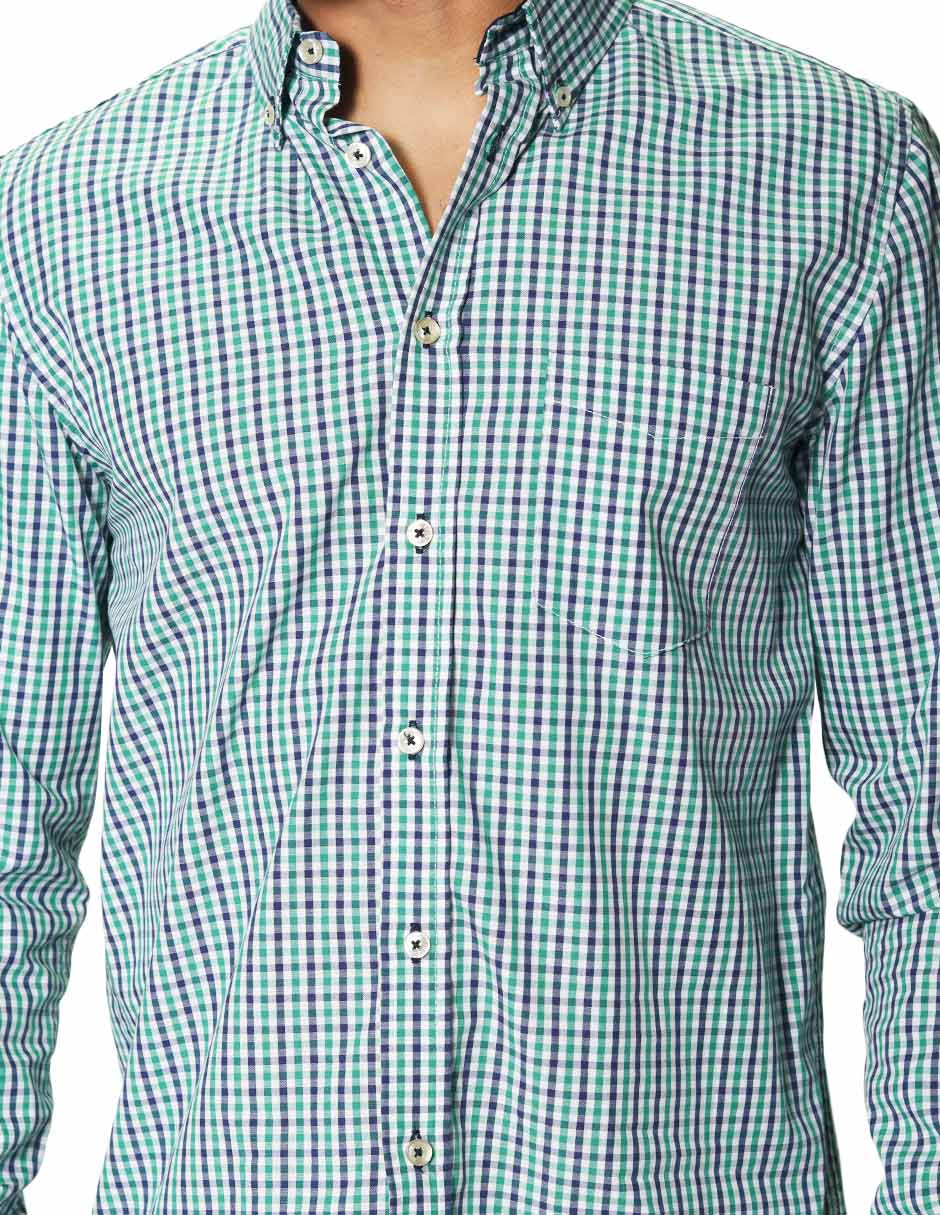 Camisas Para Hombre Manga Larga Cuadros Bicolor B45203 Verde