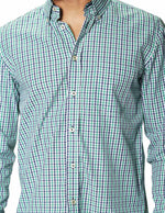 Camisas Para Hombre Manga Larga Cuadros Bicolor B45203 Verde