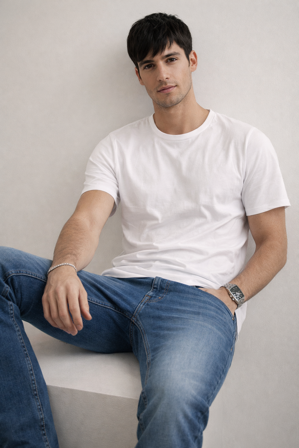 Jeans Para Hombre Mezclilla Slim Deslavado  J61107 Azul