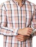 Camisas Para Hombre Bobois Moda Casuales Dobby De Manga Larga Con Estampado De Cuadros Cuello Button Down Regular Fit B41109 Beige