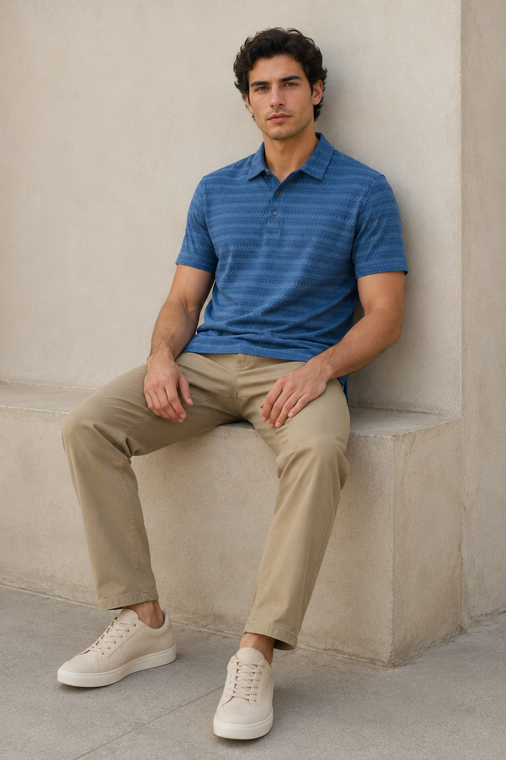 Playera Polo para Hombre Casual Jacquard Super Stretch A61420 Azul