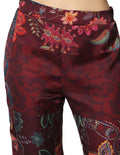 Pantalones Para Mujer Bobois Moda Casuales Satinado Acampanado De Pierna Suelta Wide Leg De Tiro Alto Con Estampado De Flores W33106 Vino