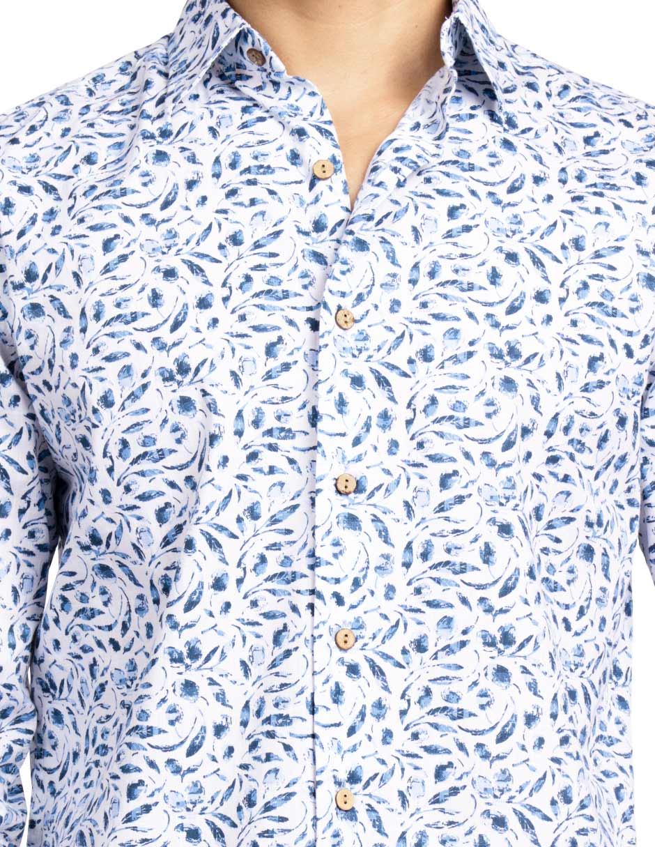 Camisas Para Hombre Estampada Tipo Lino B51326 Azul