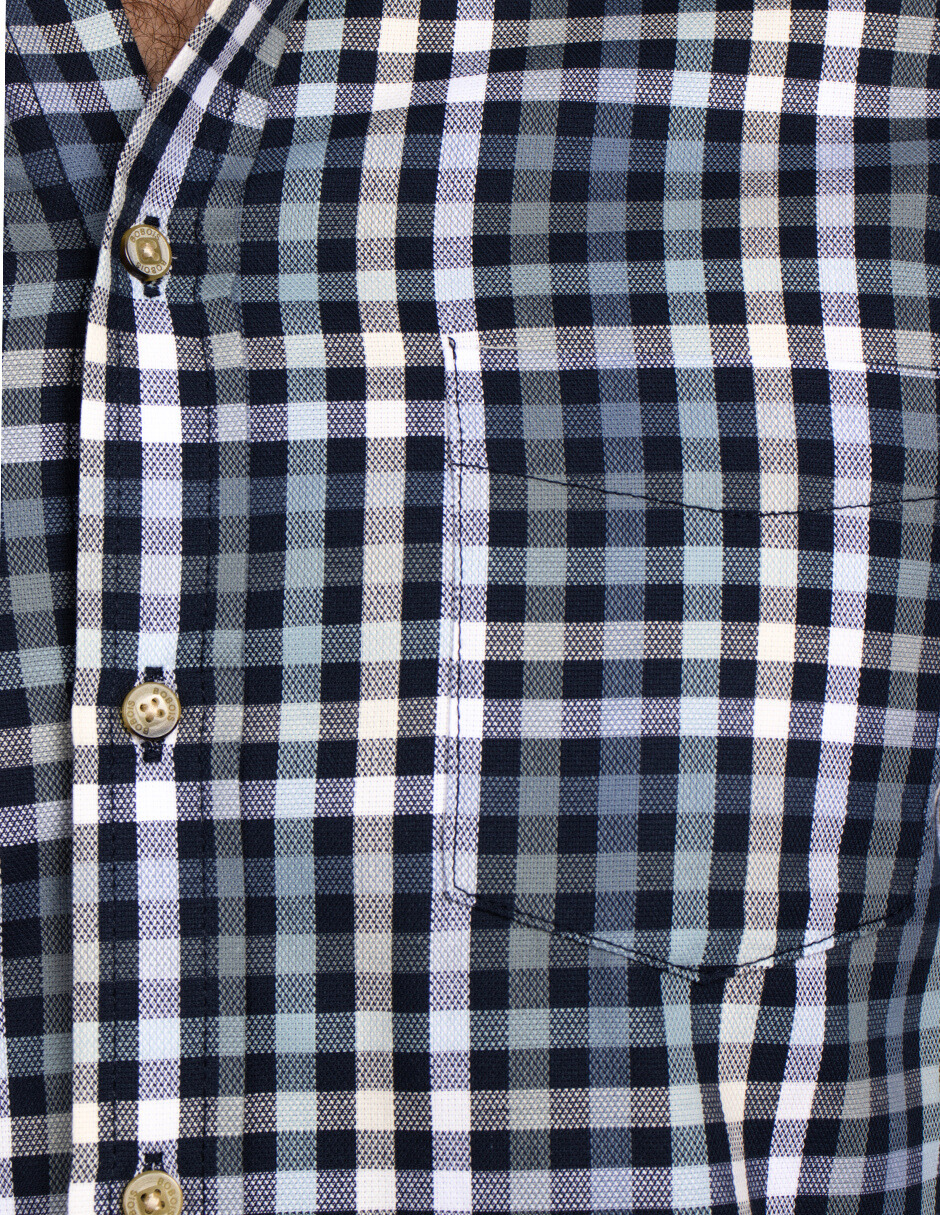 Camisas Para Hombre Manga Larga Cuadros B51123 Marino