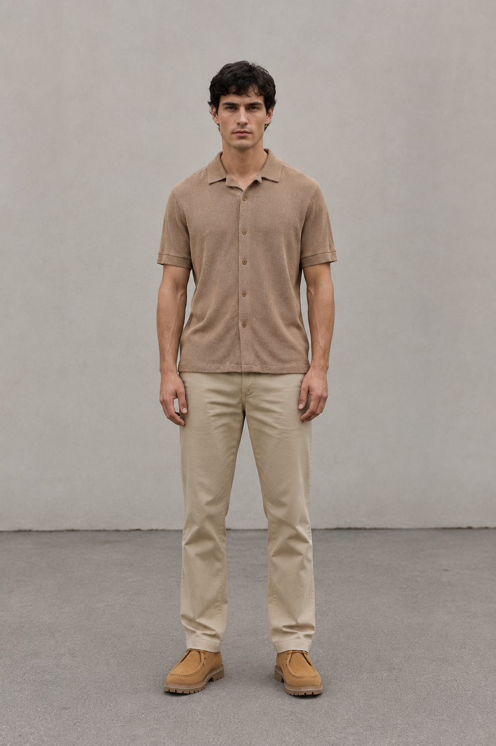 Camisas Para Hombre Manga Corta Tacto Cashmere B65451 Beige
