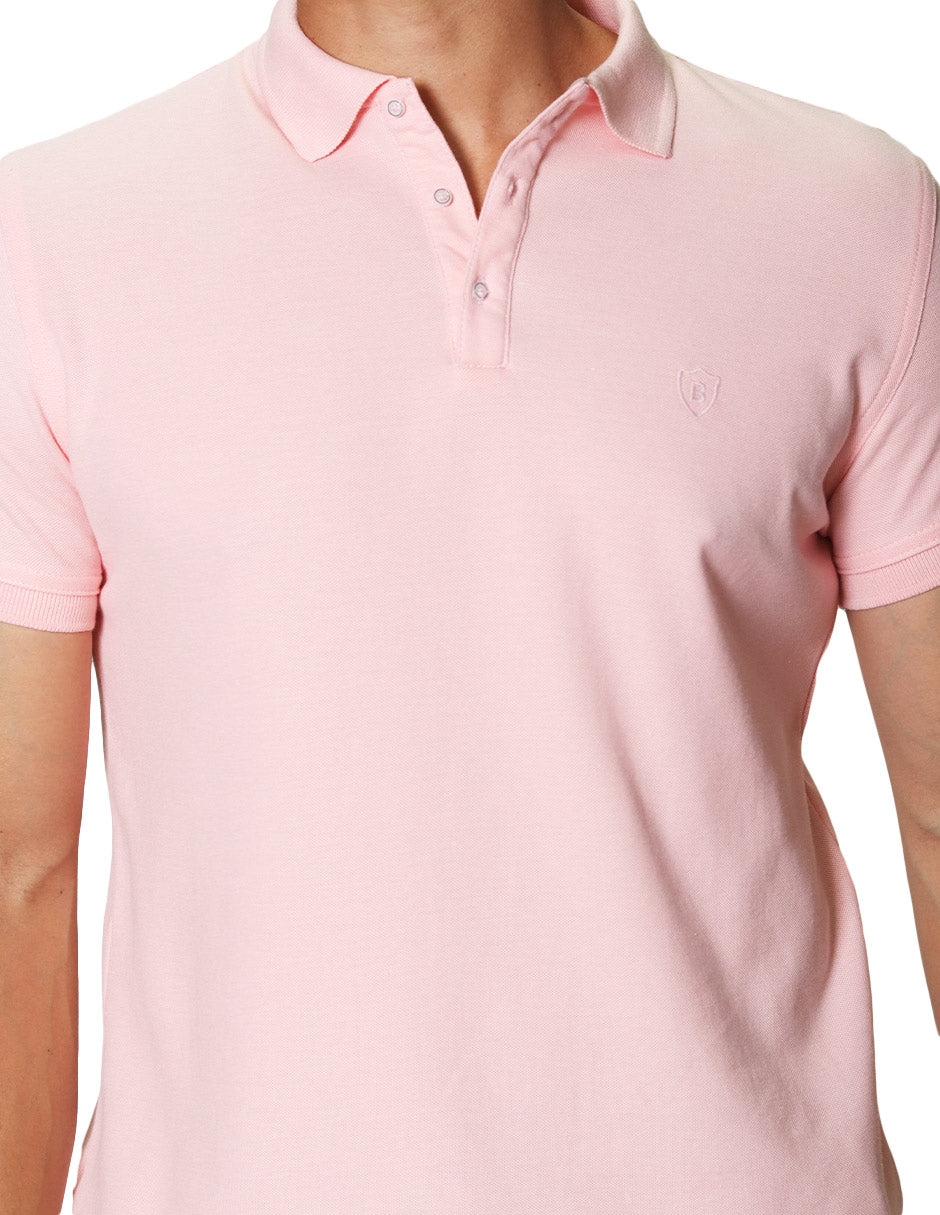 Playeras Polo Para Hombre De Manga Corta Lisa Basica Con Logo Bordado Slim Fit APOLOB Rosa