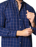 Camisas Para Hombre Bobois Moda Casuales De Manga Larga Con Estampado De Cuadros Cuello Button Down De Algodon Regular Fit B41103 Marino