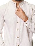Camisas Para Hombre Bobois Moda Casuales Tipo Lino De Manga Larga Cuello Mao Con Estampado De Rayas B41315 Kaki
