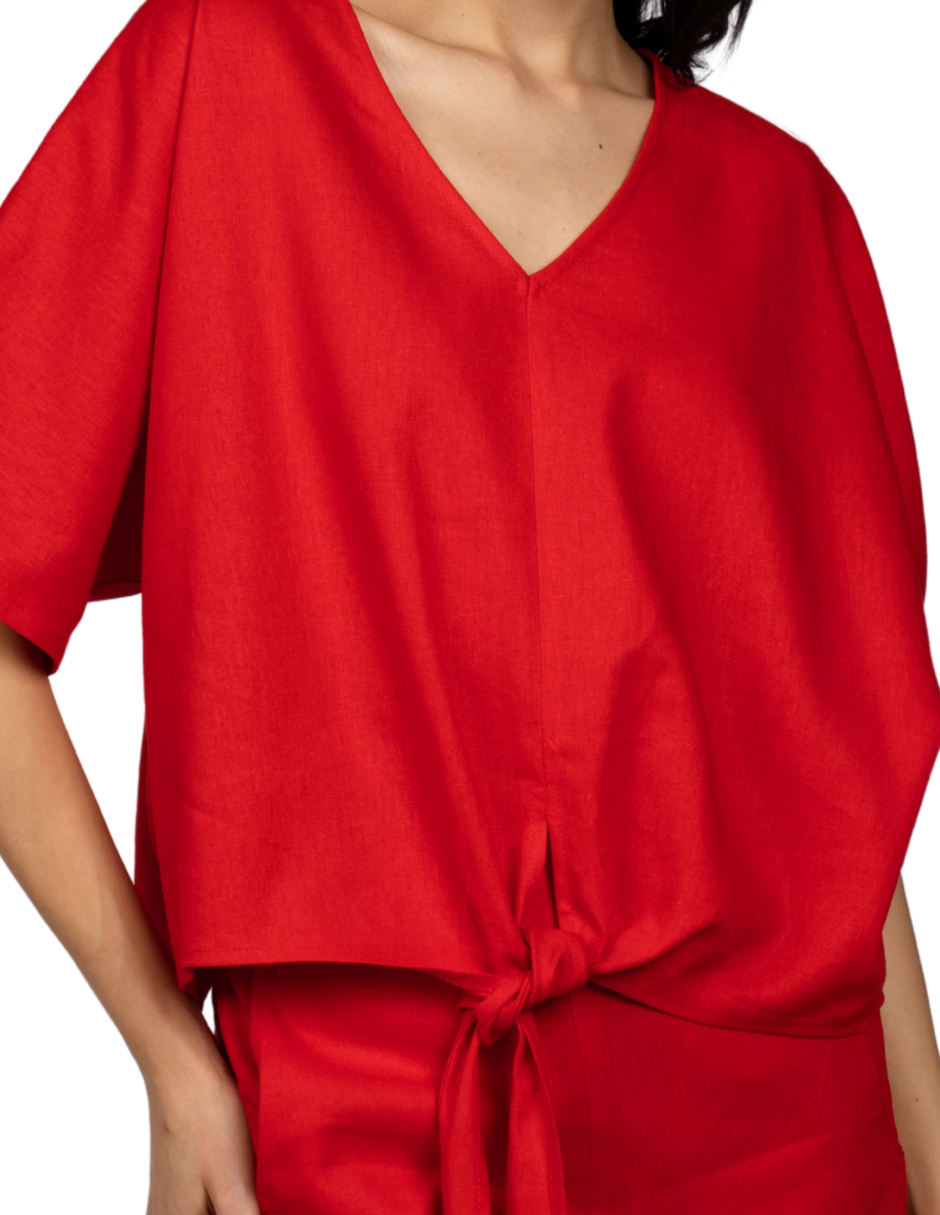 Blusas Para Mujer Oversize Con Nudo N51149 Rojo