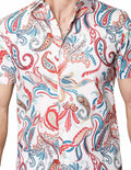 Camisas Para Hombre Bobois Moda Casuales De Manga Corta Cuello Italiano Con Estampado Pezlis Regular Fit B41567 Blanco
