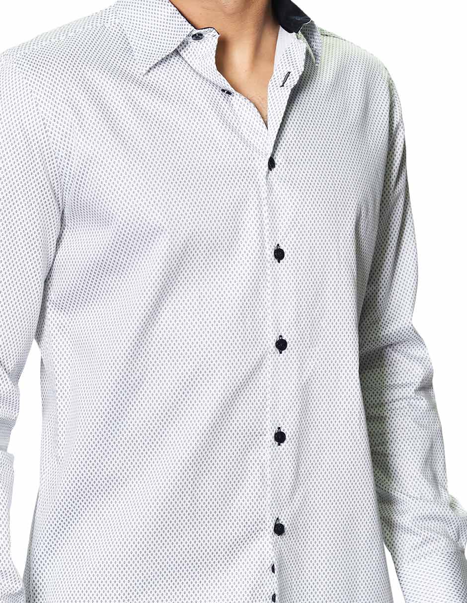 Camisas Para Hombre Manga Larga Rombos B45311 Blanco