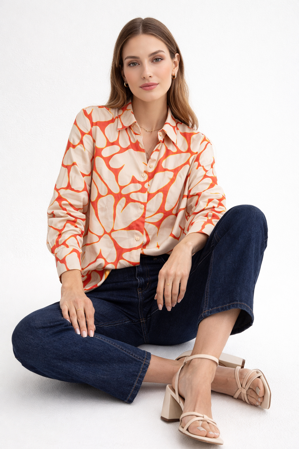 Blusas Para Mujer Camisera Satinada N61106 Naranja