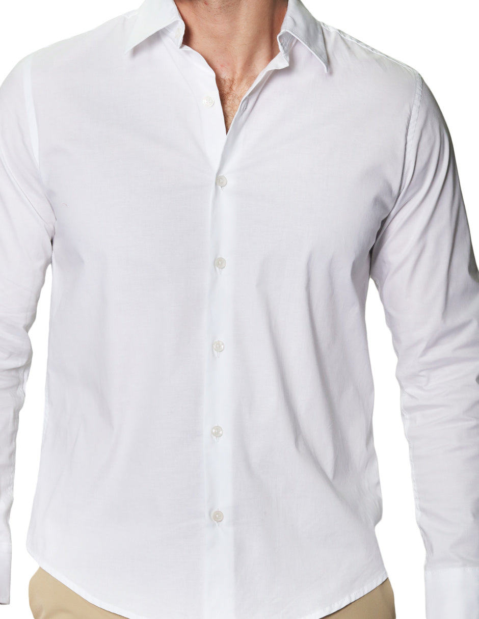 Camisas Para Hombre Manga Larga Slim Fit Blanco BPOPST
