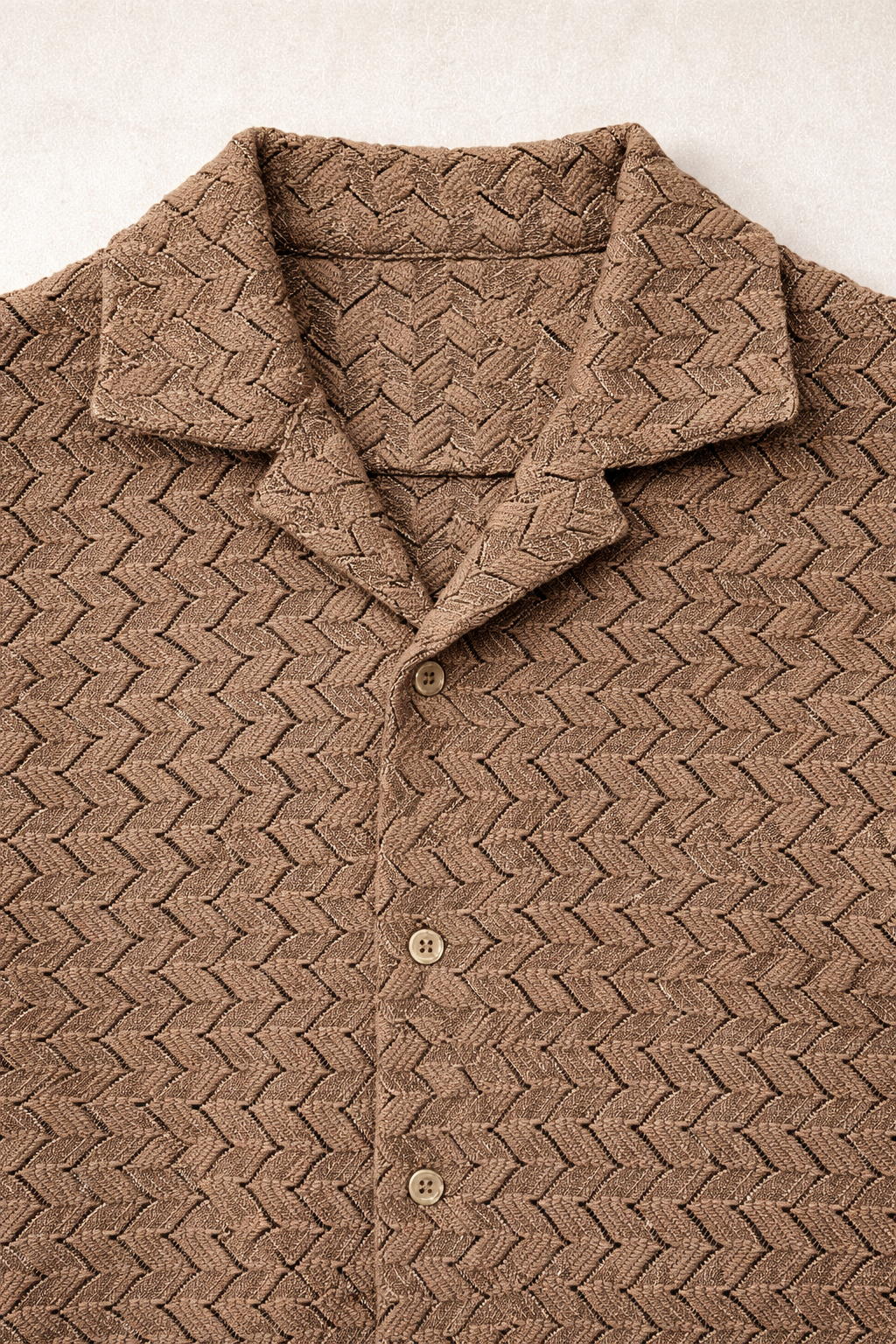 Camisas Para Hombre Manga Corta Crochet Textura Zizag B65456 Café