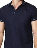 Playeras Polo Para Hombre De Manga Corta Con Detalle En Mangas A41412 Marino