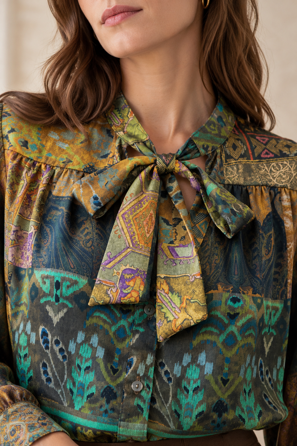 Blusas Para Mujer Satinada Con Liston N53114 Verde