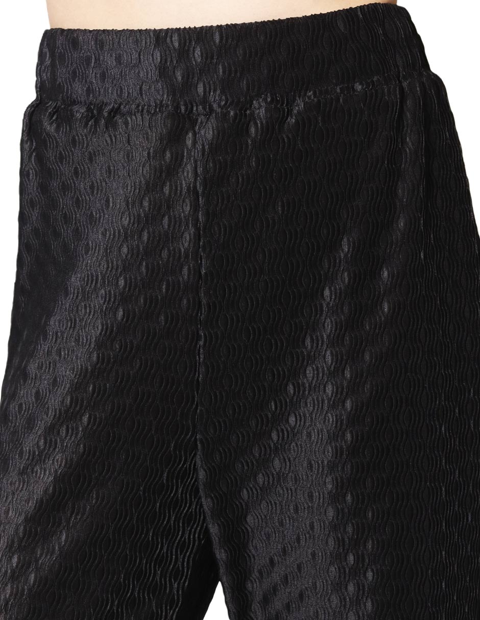Pantalones Para Mujer Corrugado De Tiro Alto Comodo Wide Leg W41100 Negro