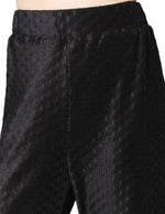 Pantalones Para Mujer Corrugado De Tiro Alto Comodo Wide Leg W41100 Negro