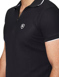 Playeras Polo Para Hombre De Manga Corta Con Detalle En Cuello Y Mangas Con Logo Bordado Y Cierre A41411 Negro