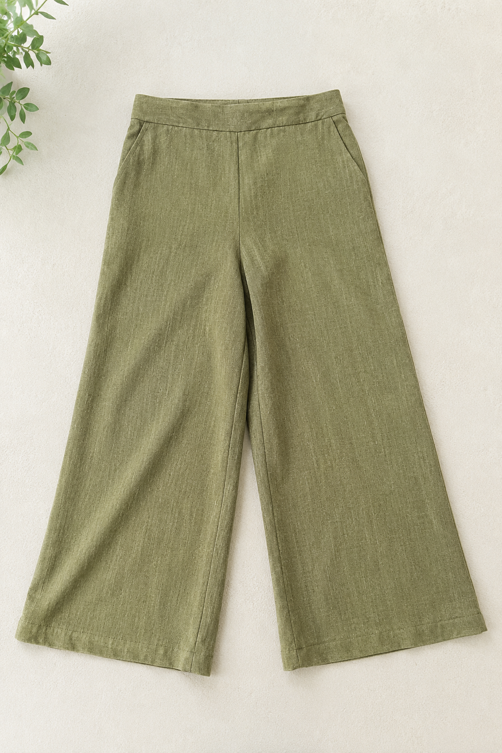 Pantalones Para Mujer de Lino Amplio Wide Leg W61119 Olivo