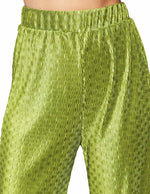 Pantalones Para Mujer Corrugado De Tiro Alto Comodo Wide Leg W41100 Verde