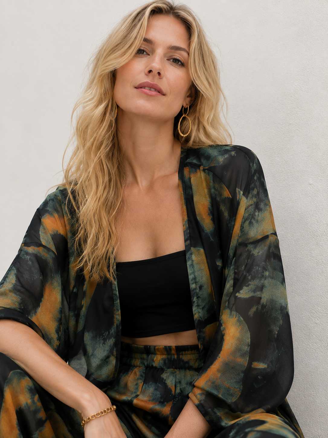 Kimonos Para Mujer Estampado Ligero T63100 Negro