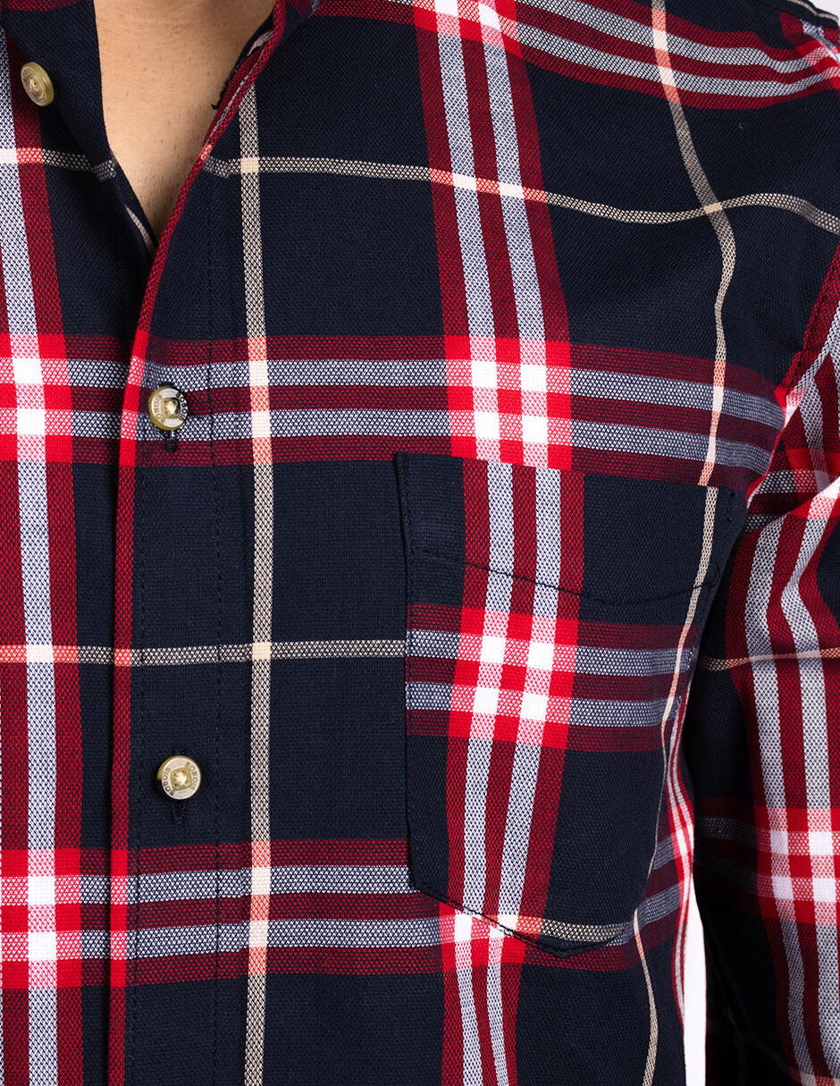 Camisas Para Hombre Manga Larga Cuadros Oxford B51129 Marino