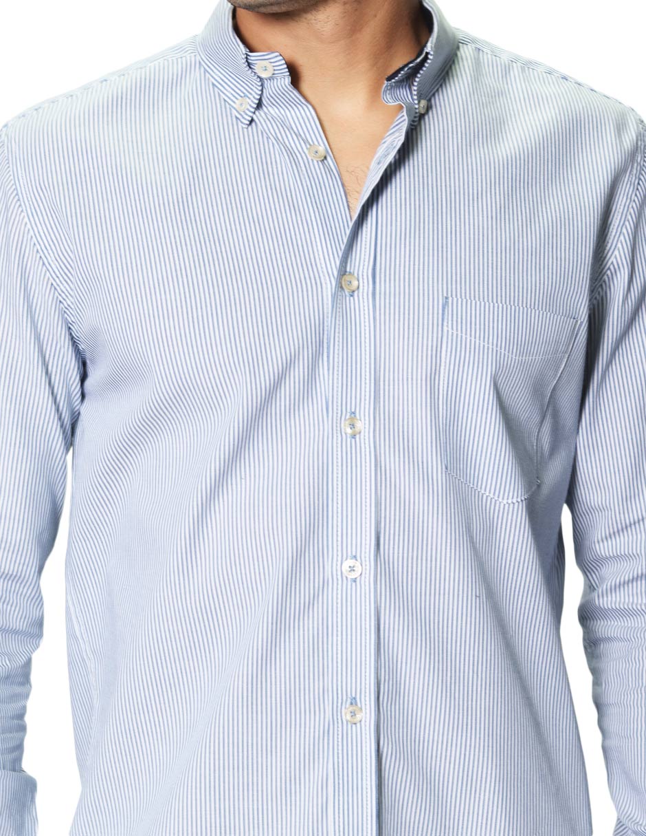 Camisas Para Hombre Manga Larga Micro Rayas B45201 Azul