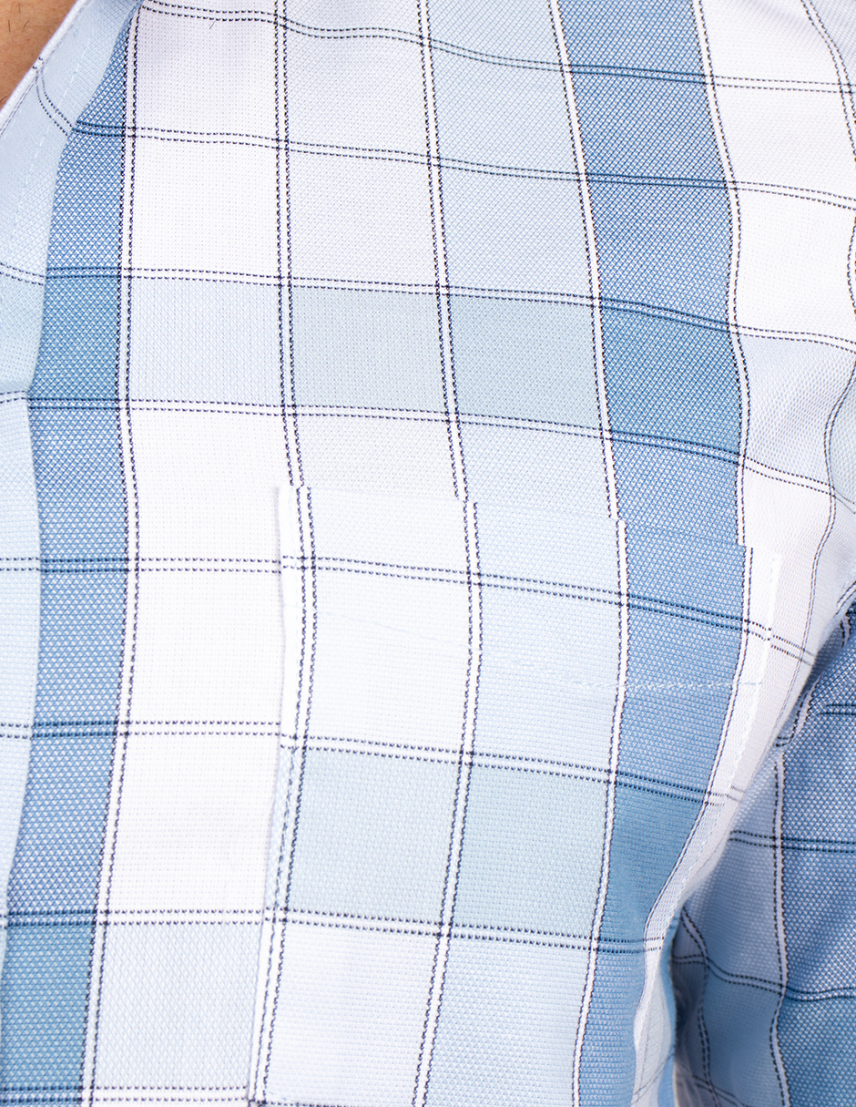 Camisas Para Hombre Manga Larga Cuadros B51126 Blanco
