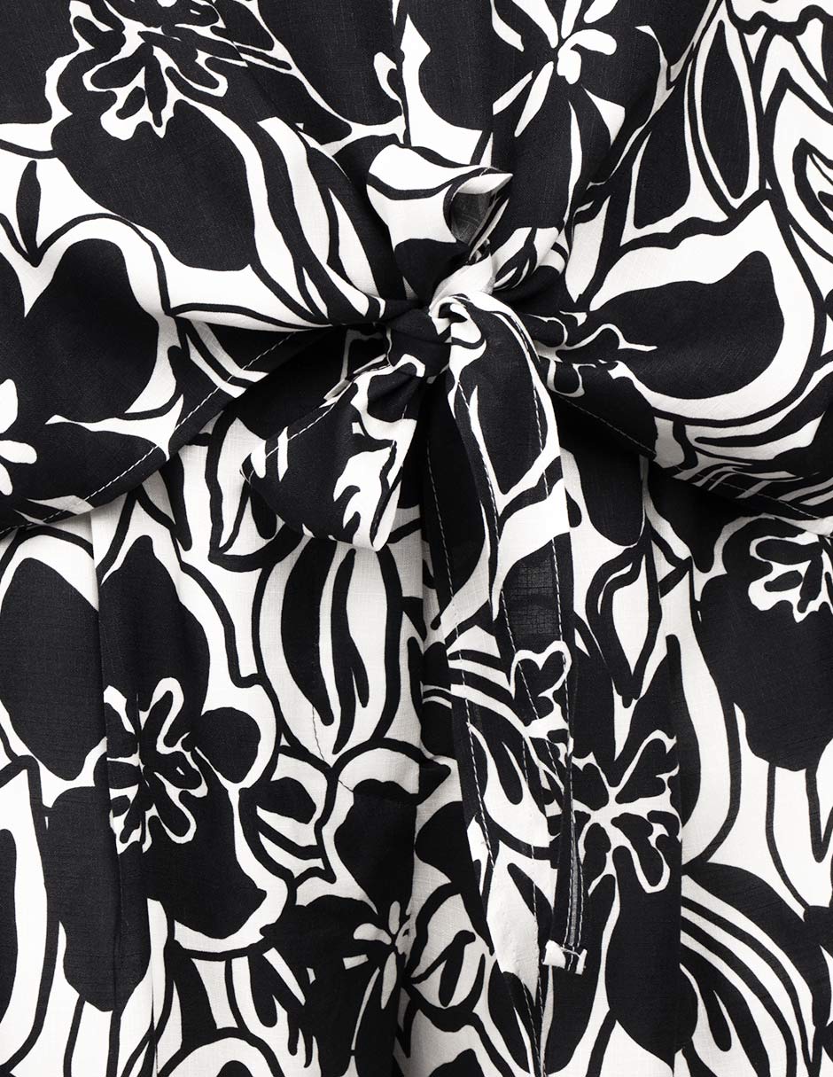Blusas Para Mujer Estampada Con Nudo N51120 Negro