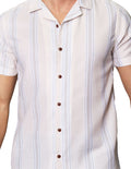Camisas Para Hombre Bobois Moda Casuales De Manga Corta De Cuello Abierto Con Estampado De Rayas Relaxed Fit B41374 Arena