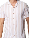 Camisas Para Hombre De Manga Corta Estampada De Cuello Abierto Con Textura Relaxed Fit B41366 Kaki