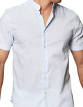 Camisas Para Hombre Bobois Moda Casuales Lisa Tipo Lino De Manga Corta Cuello Mao Regular Fit B41371 Cielo
