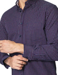 Camisas Para Hombre Bobois Moda Casuales De Manga Larga Con Estampado De Cuadros Multicolor Cuello Americano Regular Fit B41217 Marino