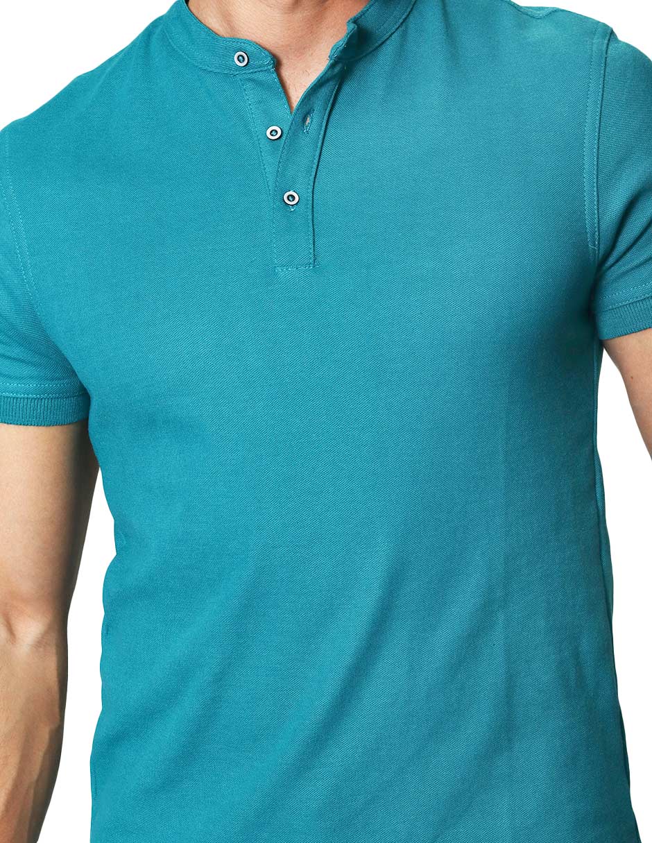 Playeras Polo Para Hombre Lisa De Manga Corta Cuello Mao APCMAO Esmeralda