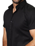 Camisas Para Hombre Bobois Moda Casuales Lisa De Manga Corta Cuello Italiano Slim Fit BPOPMC Negro