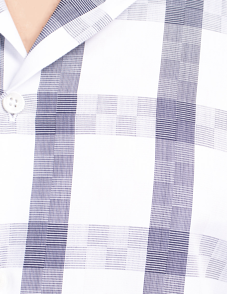 Camisas Para Hombre Manga Larga Bambú Cuadros B51335 Blanco